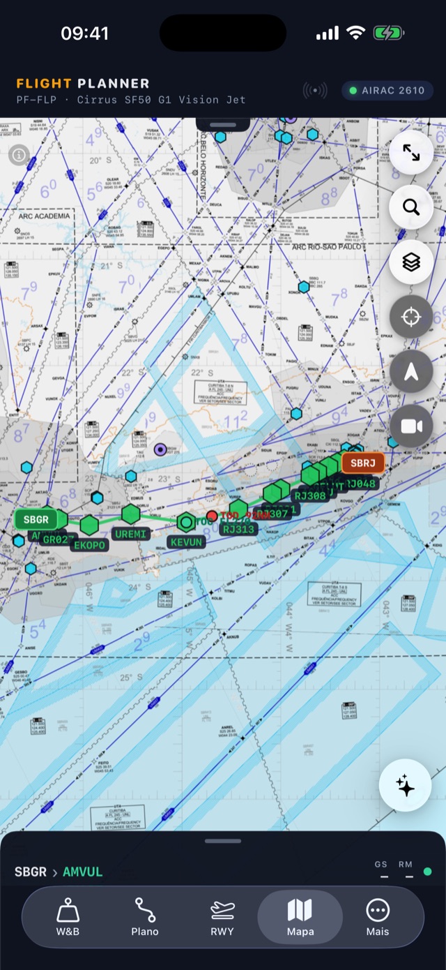 Mapa com a rota sobre a carta ENRC